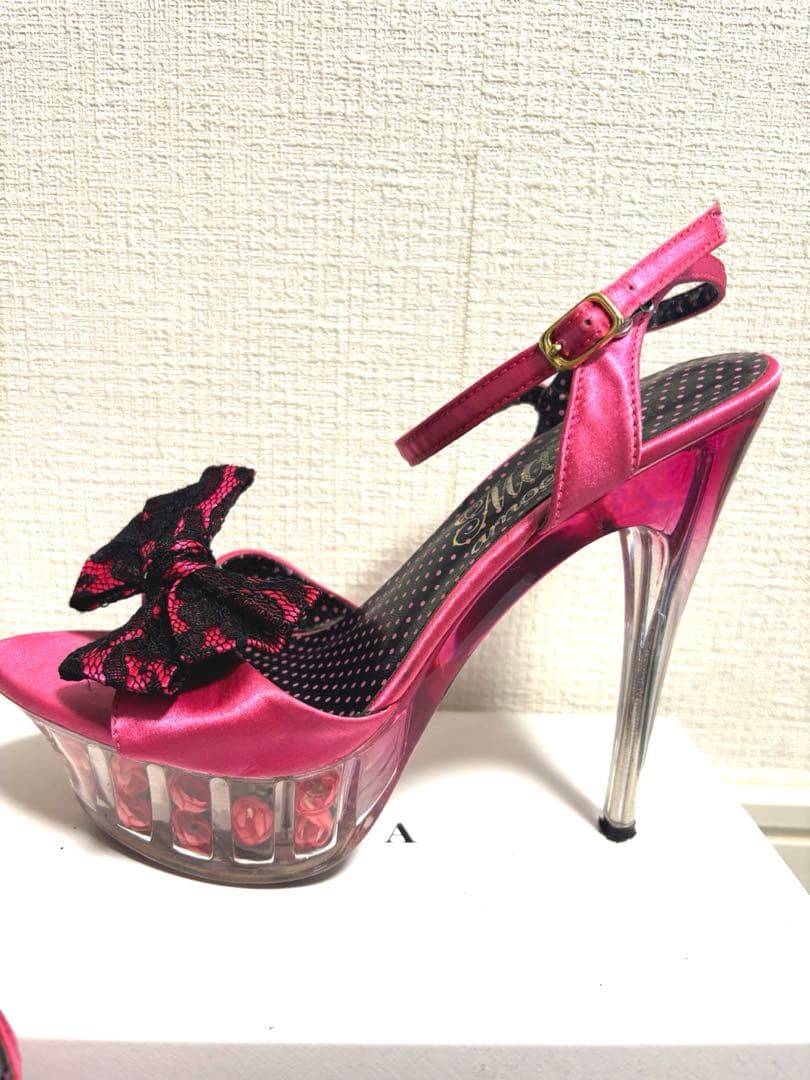 MARSピンクリボン付きフラワーソールサンダル高ヒールL24.0〜24.5センチ