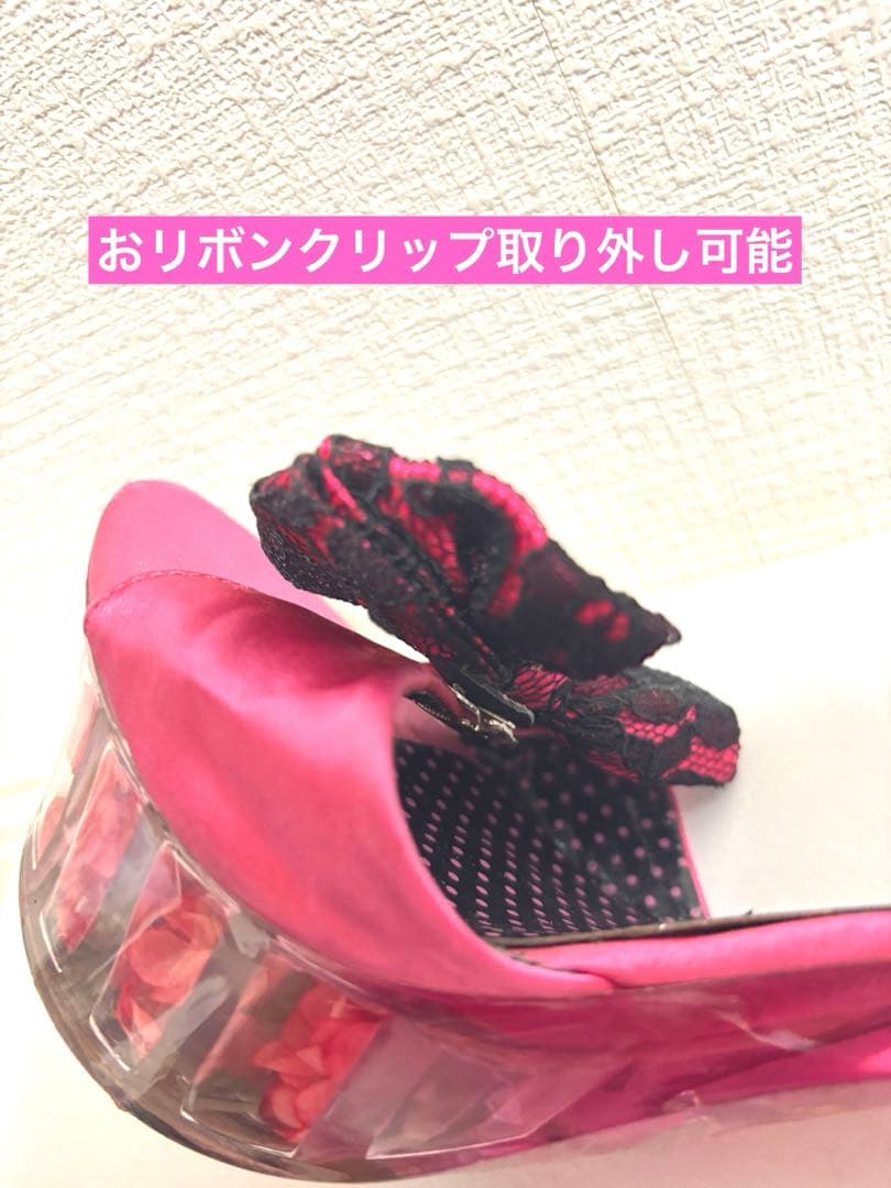 MARSピンクリボン付きフラワーソールサンダル高ヒールL24.0〜24.5センチ