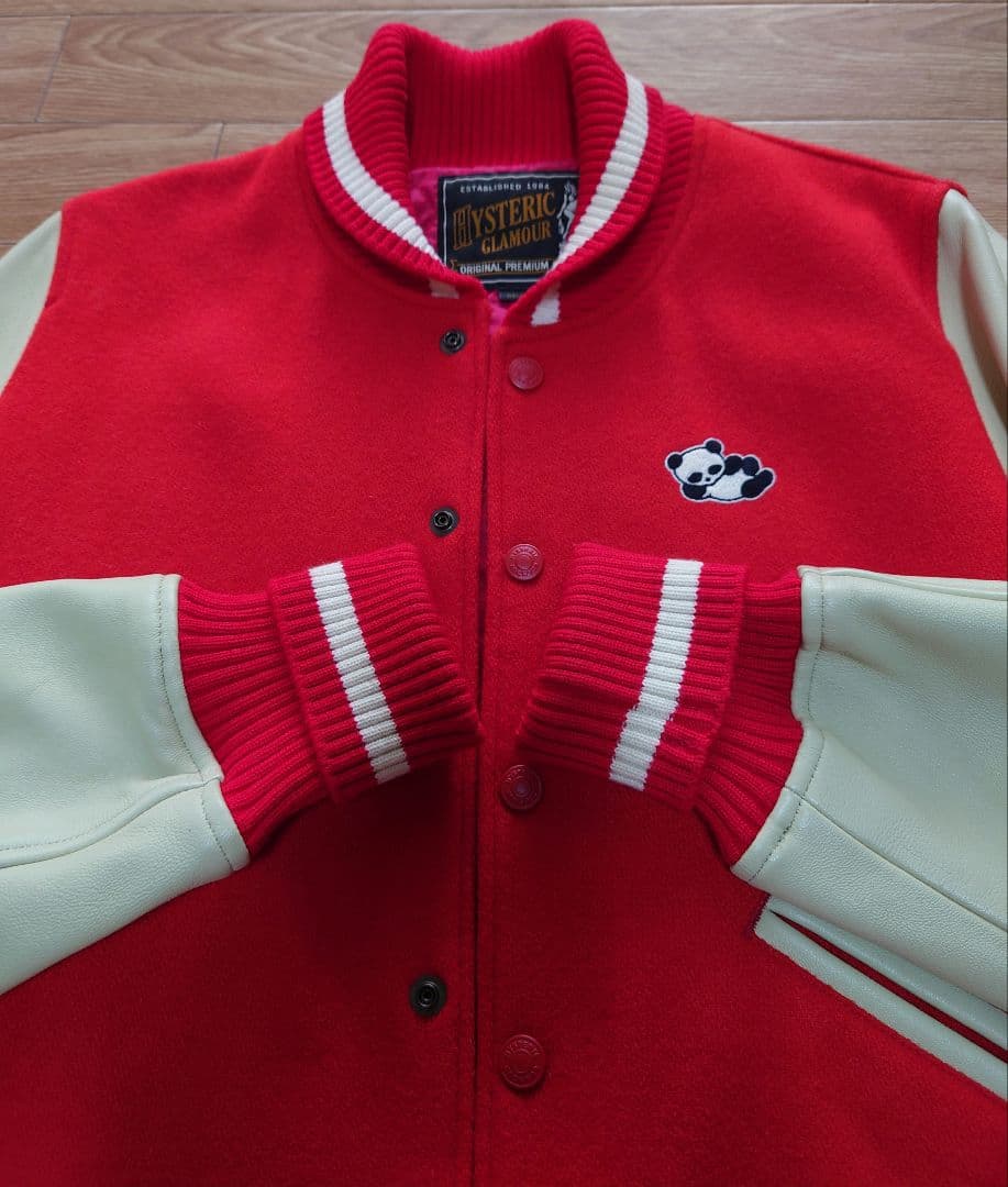 【美品】ヒステリックグラマー　パンダマニア　レザースリーブスタジャン