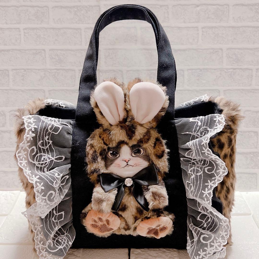 コヤンイサムチョン トートバッグ ヒョウ柄 ファー 猫 帆布 ブラック ジョーズ