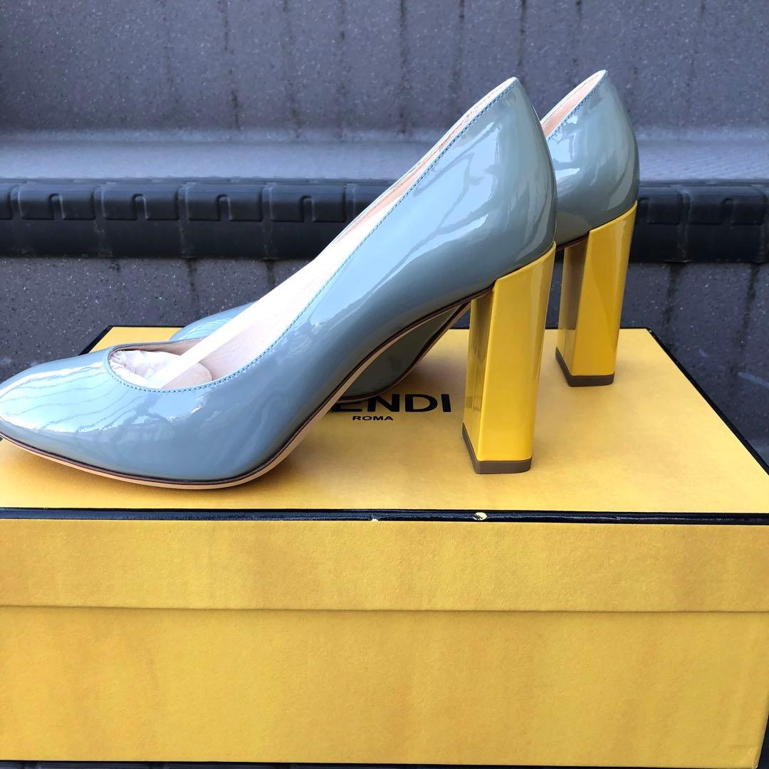 【新品】FENDI エナメル 水色／イエローハイヒールパンプス サイズ36