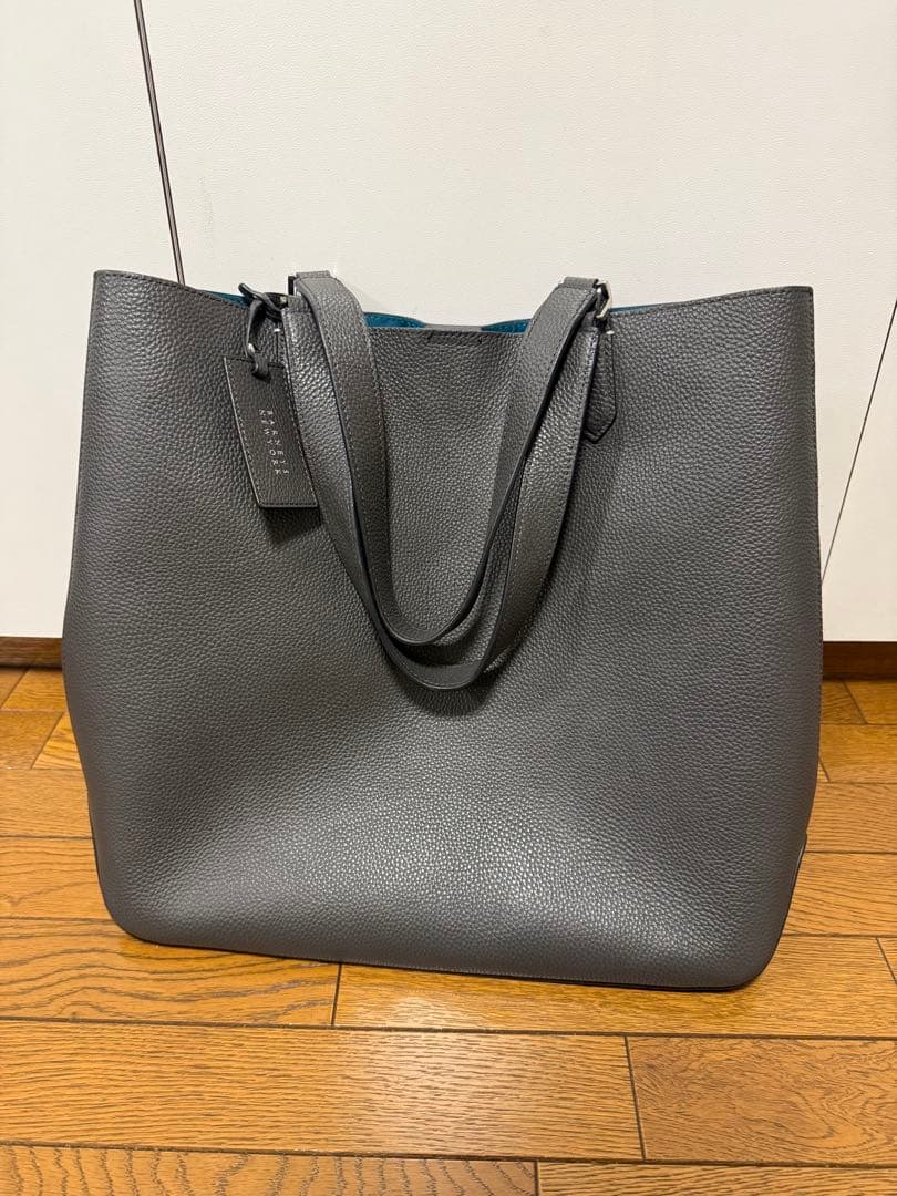 BARNEYS NEW YORKグレー/ターコイズ レザー トートバッグ