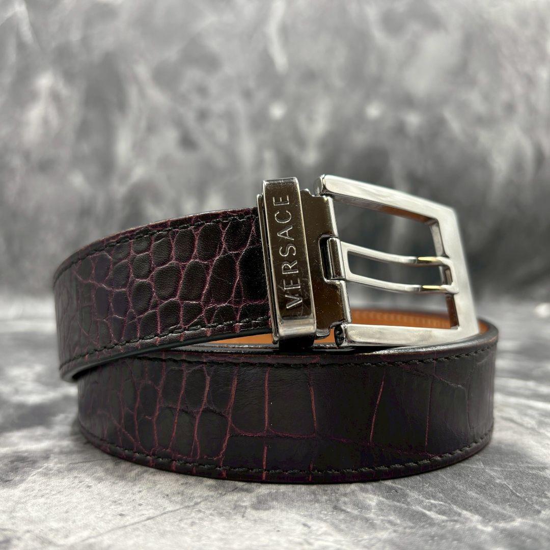 【極美品/希少品】ヴェルサーチ　ベルト　クロコ型押し　イタリア製