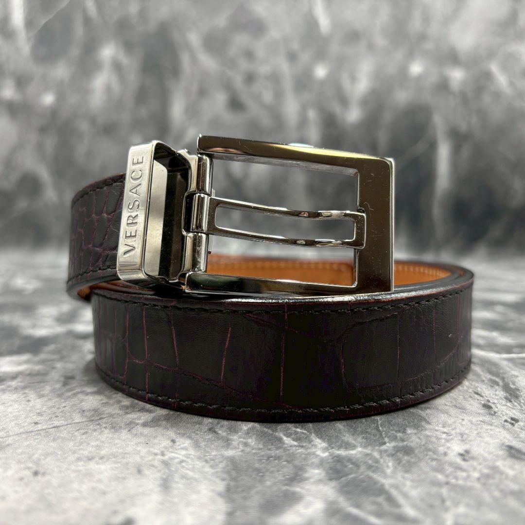 【極美品/希少品】ヴェルサーチ　ベルト　クロコ型押し　イタリア製