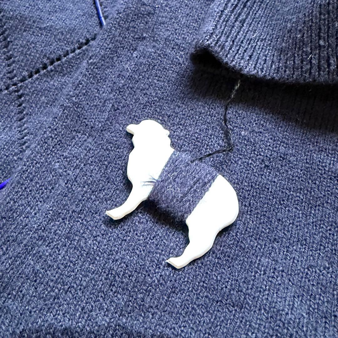 未使用 ミュベール 刺繍 アーガイル ニット レース カーディガン ネイビー