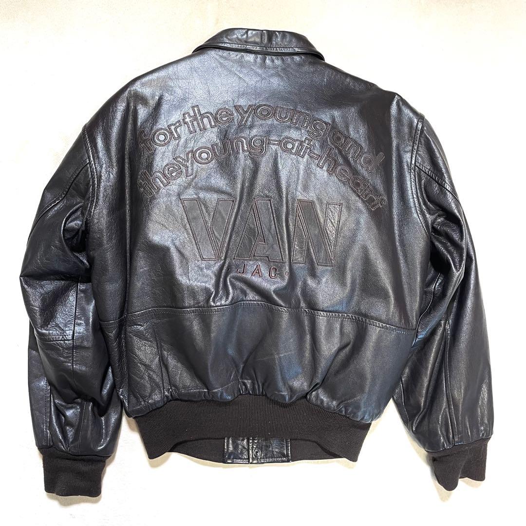 【美品】vintage VAN JAC 本革 レザージャケット アーチロゴ　刺繍