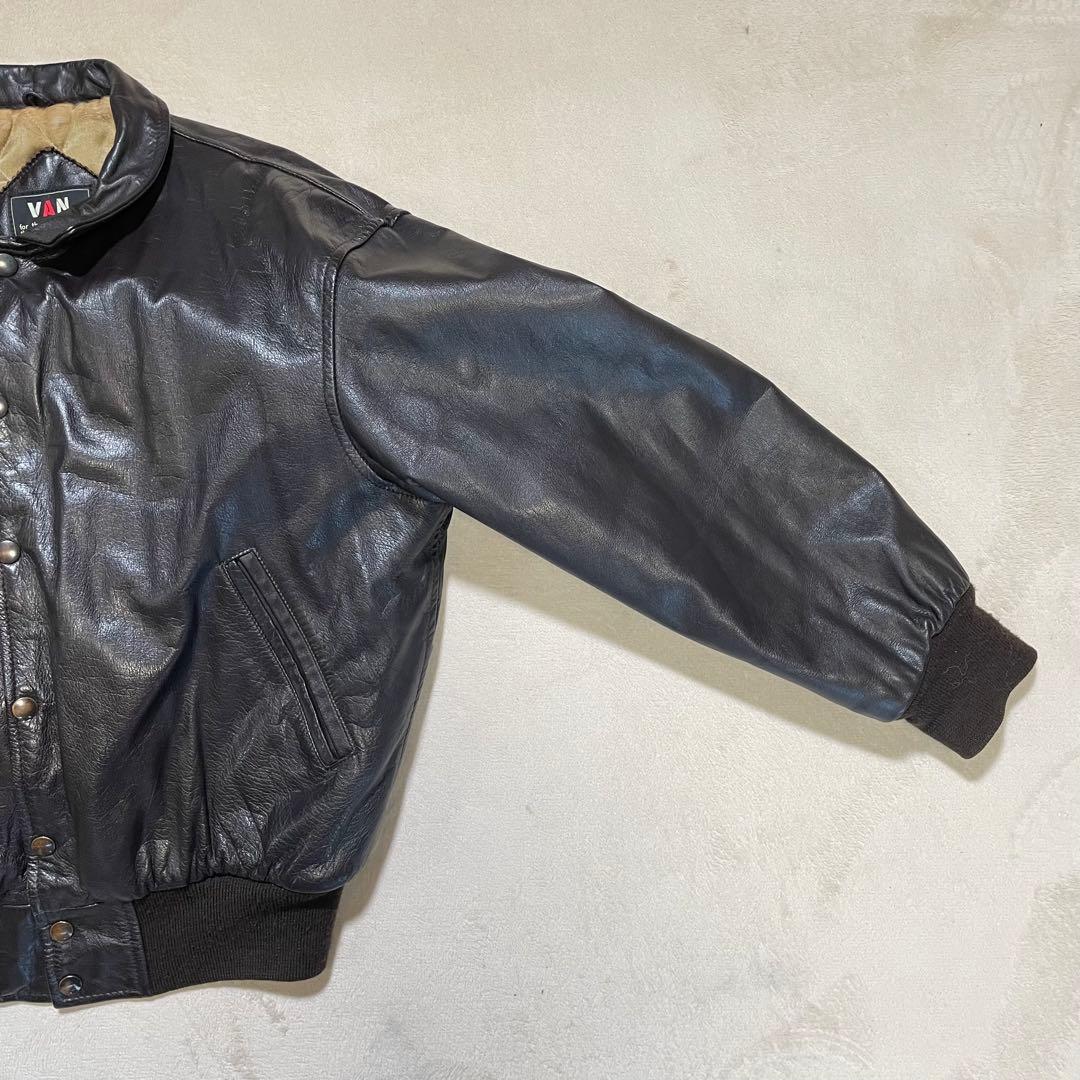 【美品】vintage VAN JAC 本革 レザージャケット アーチロゴ　刺繍