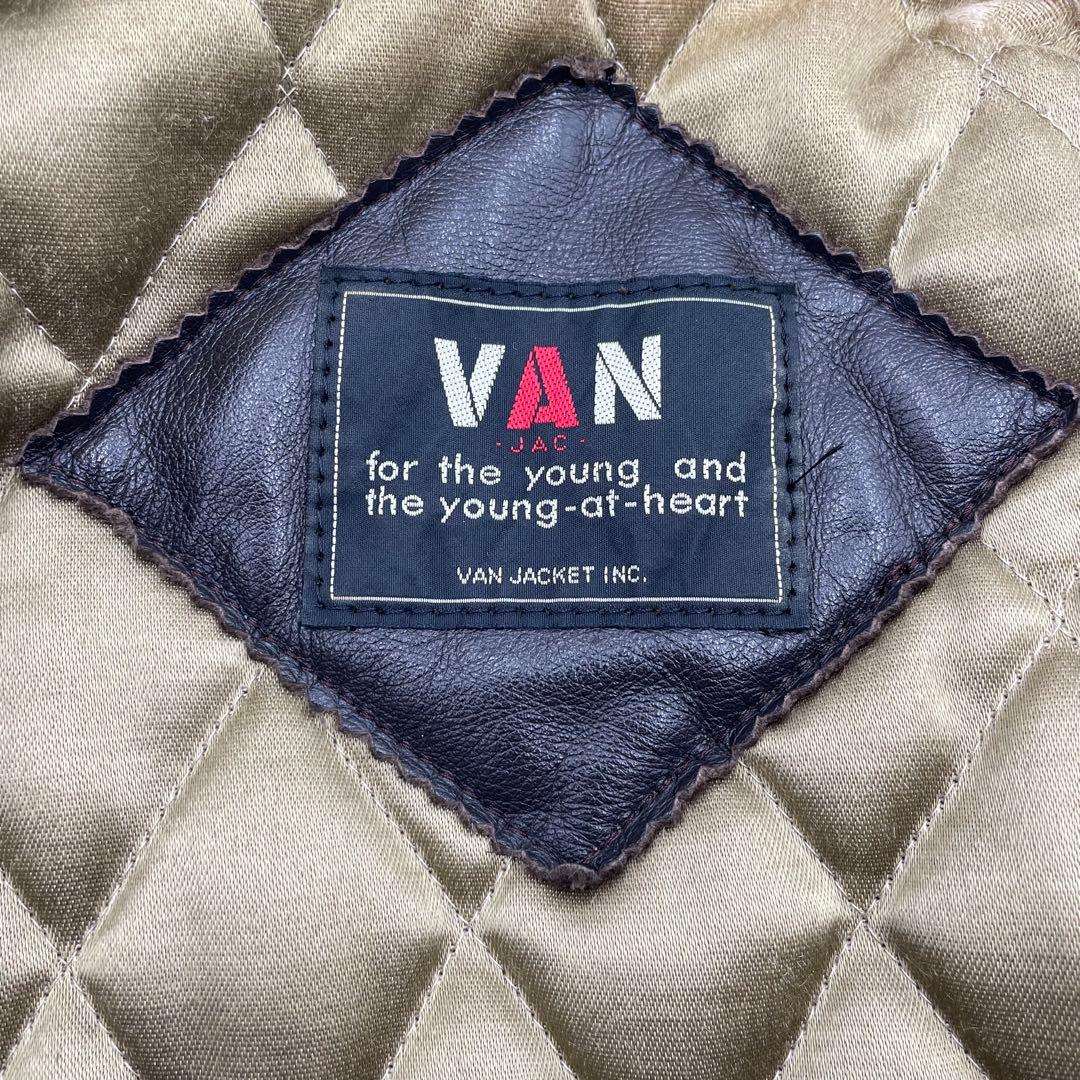 【美品】vintage VAN JAC 本革 レザージャケット アーチロゴ　刺繍
