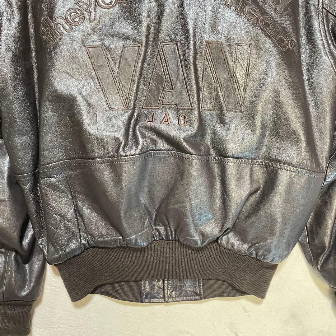 【美品】vintage VAN JAC 本革 レザージャケット アーチロゴ　刺繍