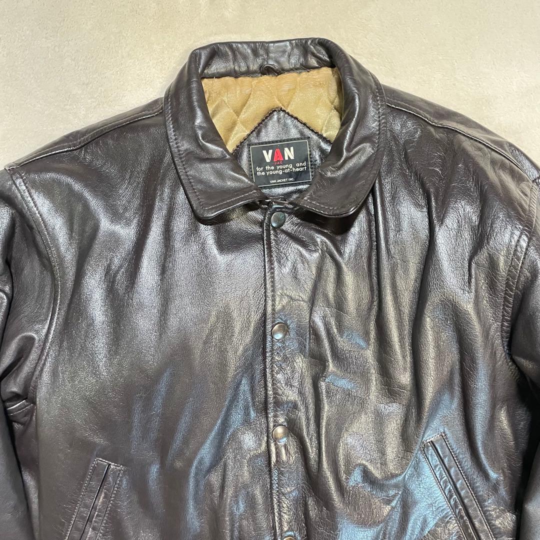 【美品】vintage VAN JAC 本革 レザージャケット アーチロゴ　刺繍
