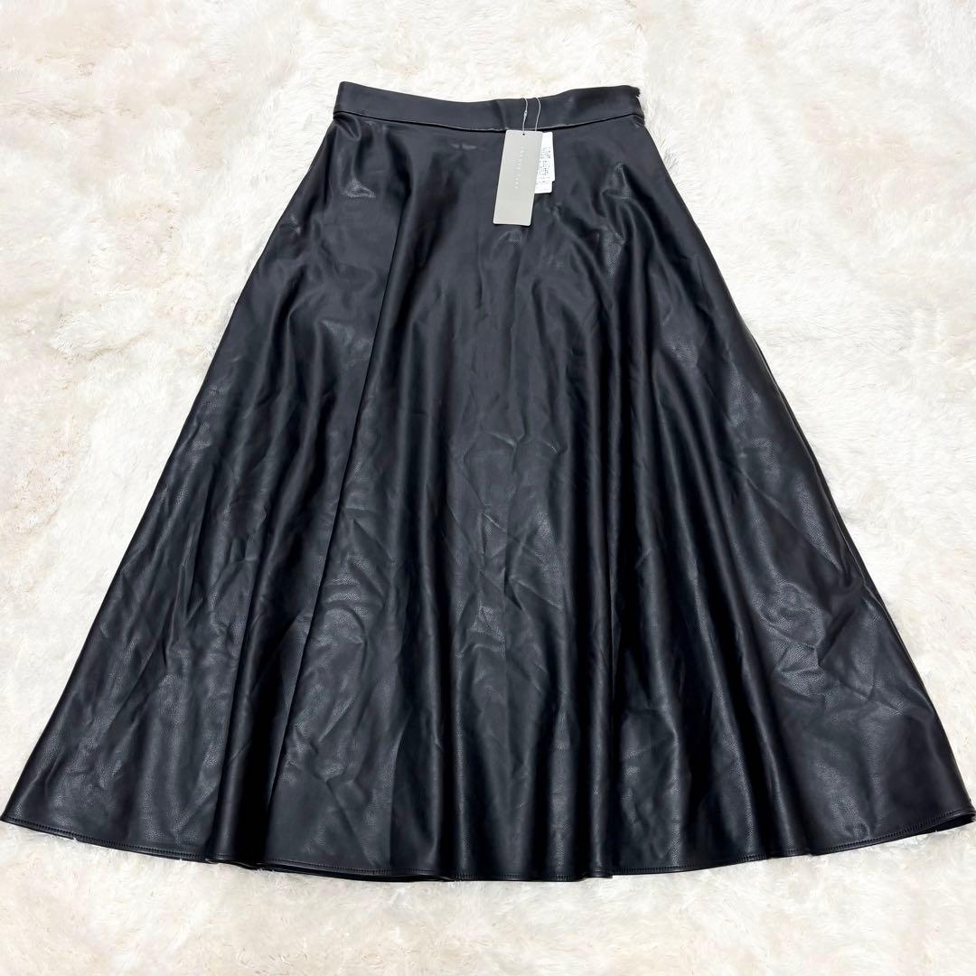 新品 セオリーリュクス フェイクレザー ロングスカート フレア 裏起毛 手洗い可