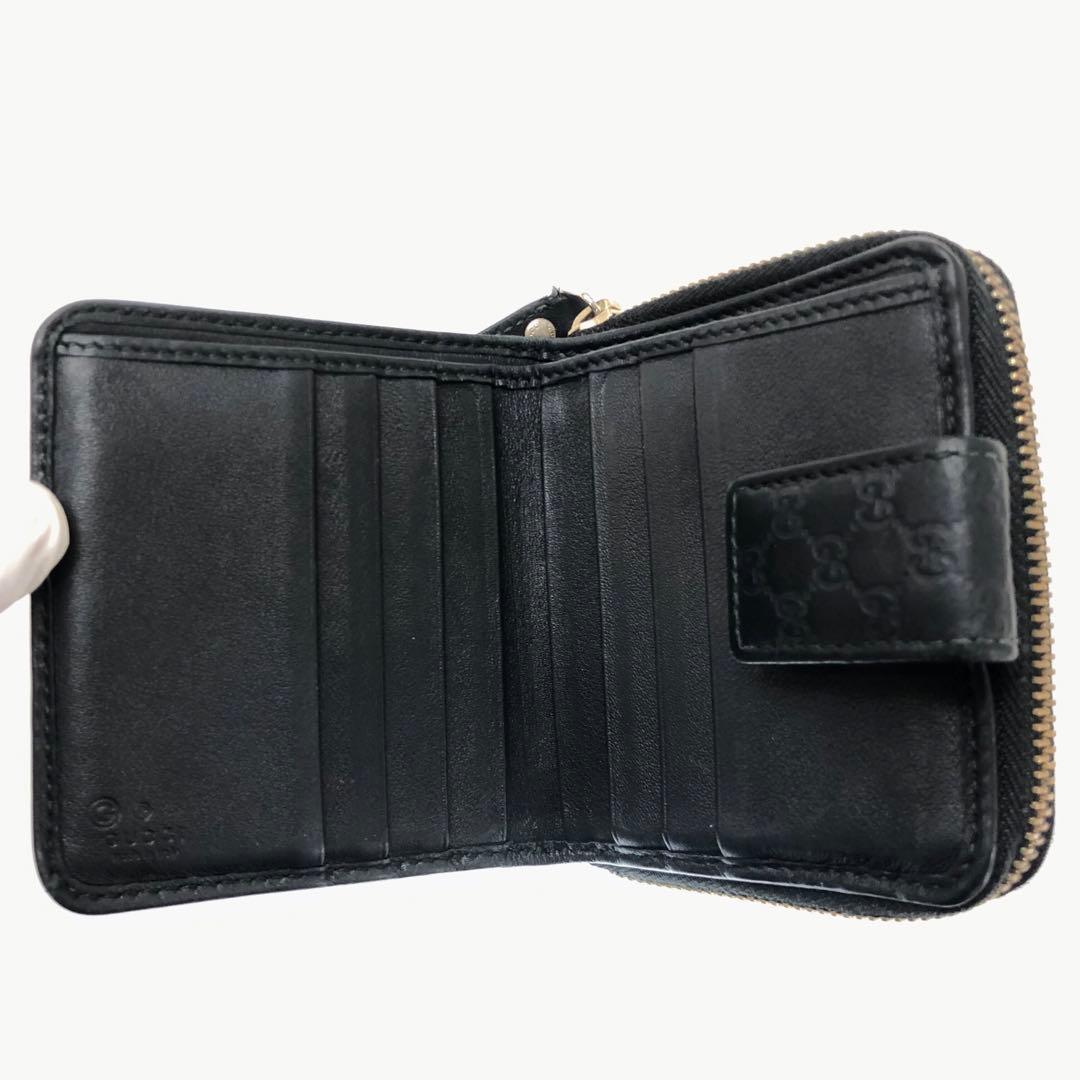 GUCCI グッチ マイクロシマ コンパクトジップ 財布 レザー ブラック