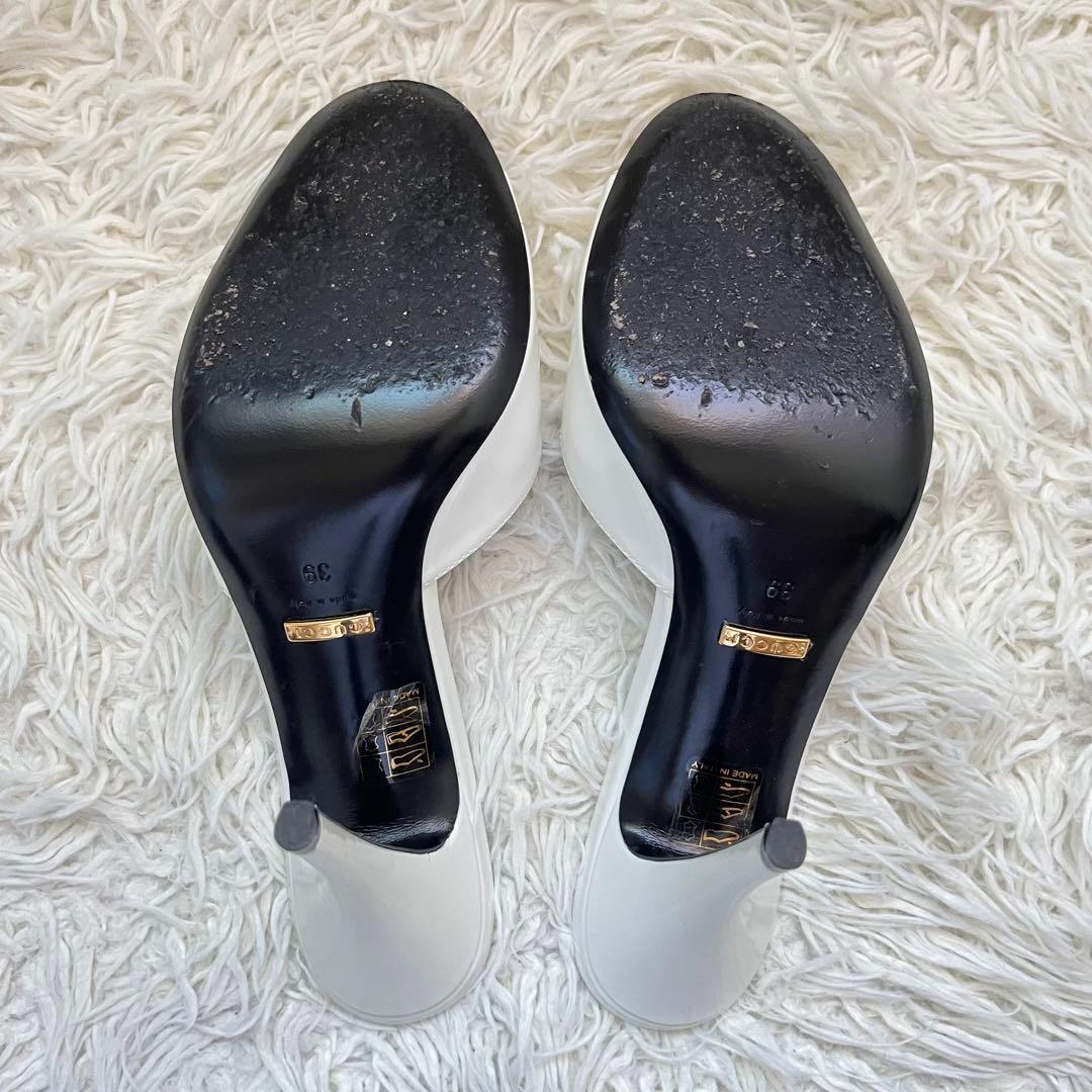 美品　グッチ ミュール サンダル オープントゥ白 ピンヒール 39 イタリア