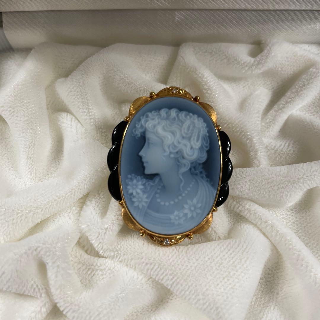 未使用Ｋ１８刻印　鑑定書付【 ゲルハルド・シュミット】カメオ ブローチ　オニキス