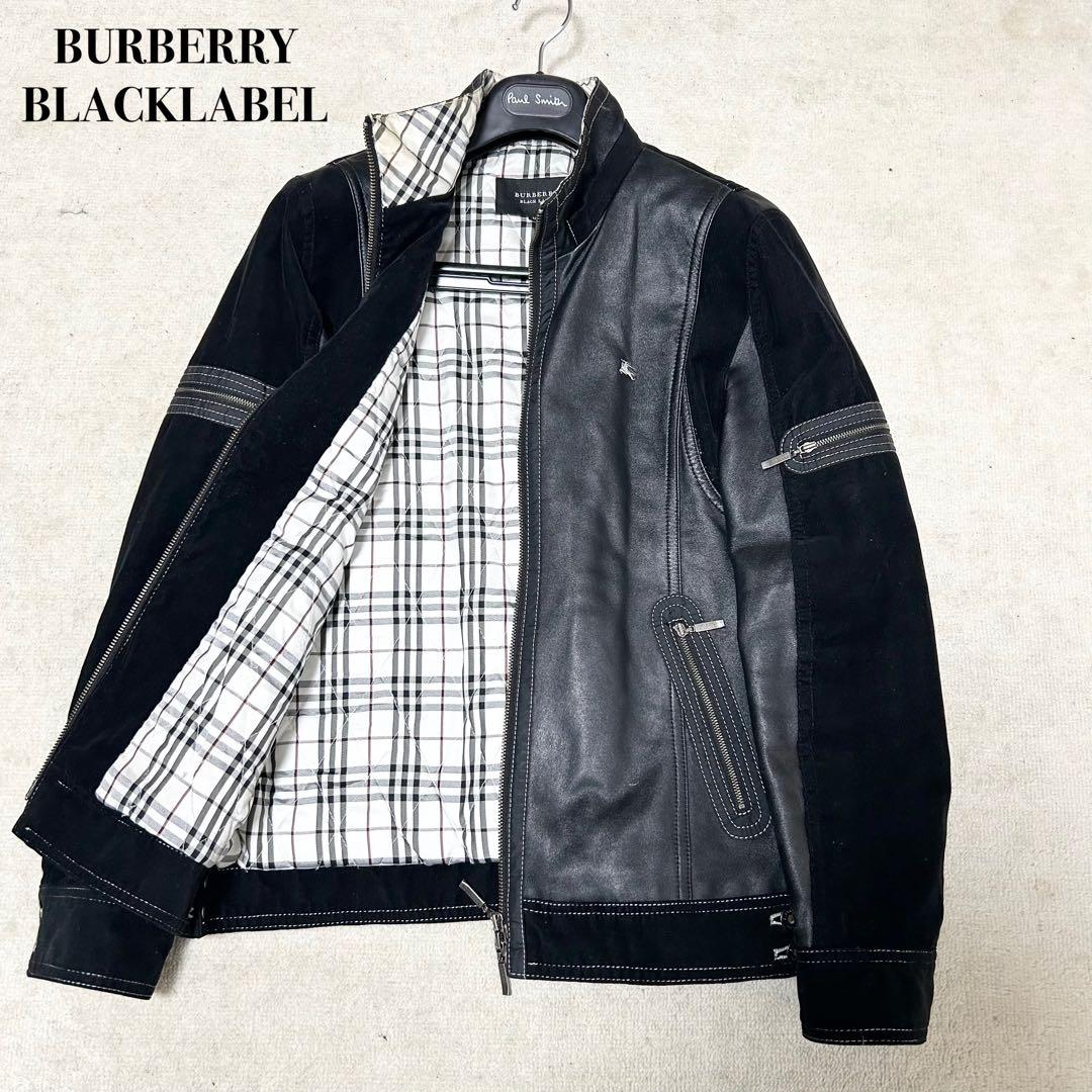 美品　バーバリーブラックレーベル　レザージャケット　ライダース　ノバチェック