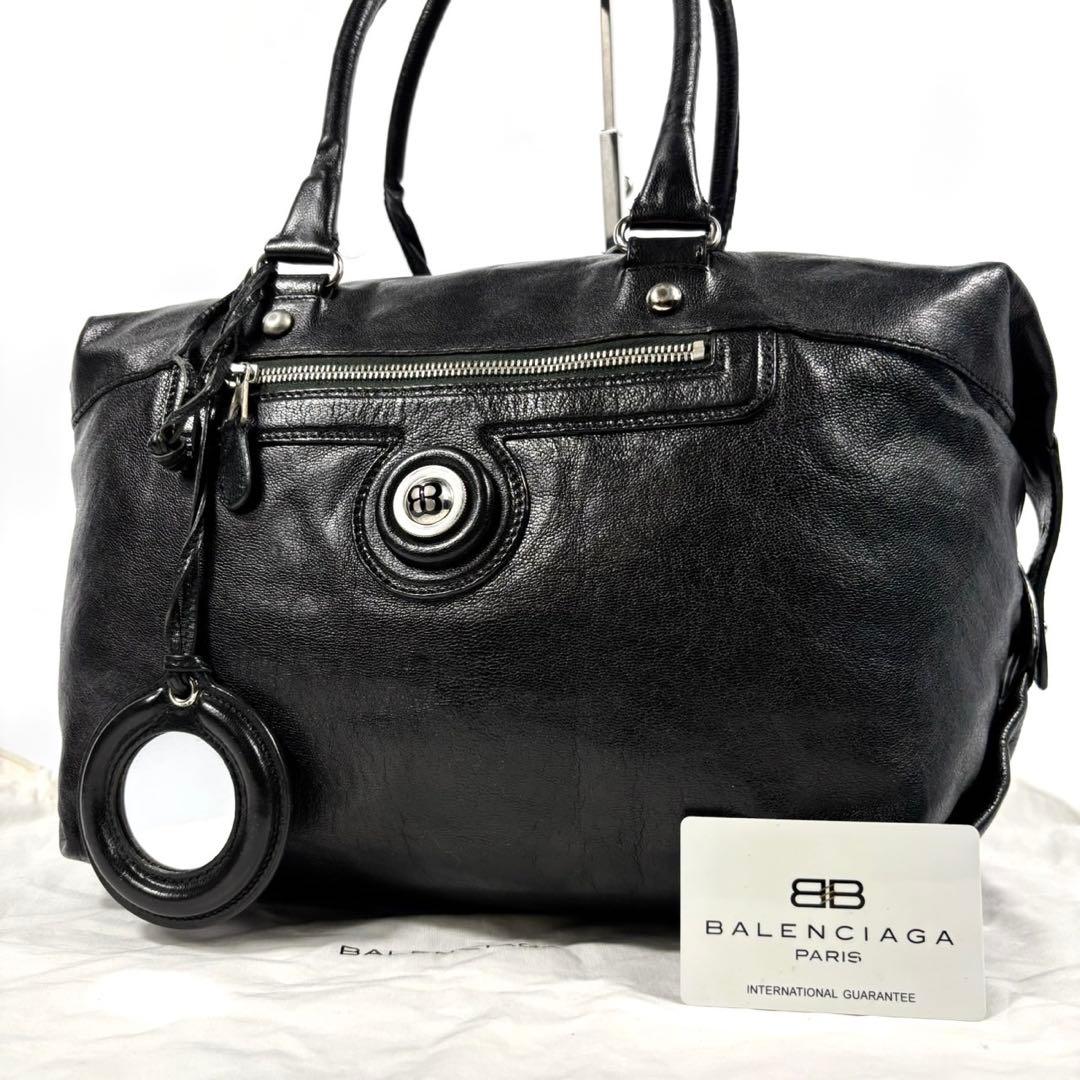 ✨極希少✨バレンシアガ ボストンバッグ 肩掛け BB メタルボタン レザー 黒