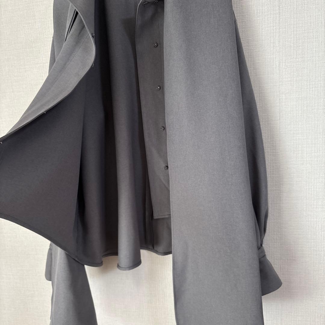 美品 #Newans ハッシュニュアンス リボン パウダリー ブラウス グレー