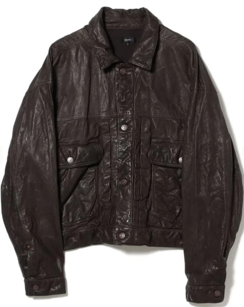 メンズ ワイドショートフィット シープレザー ジャケット