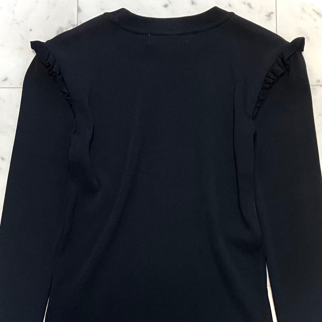 極美品 ボーダーズアットバルコニー ベーシックボーダートップニット フリル 黒
