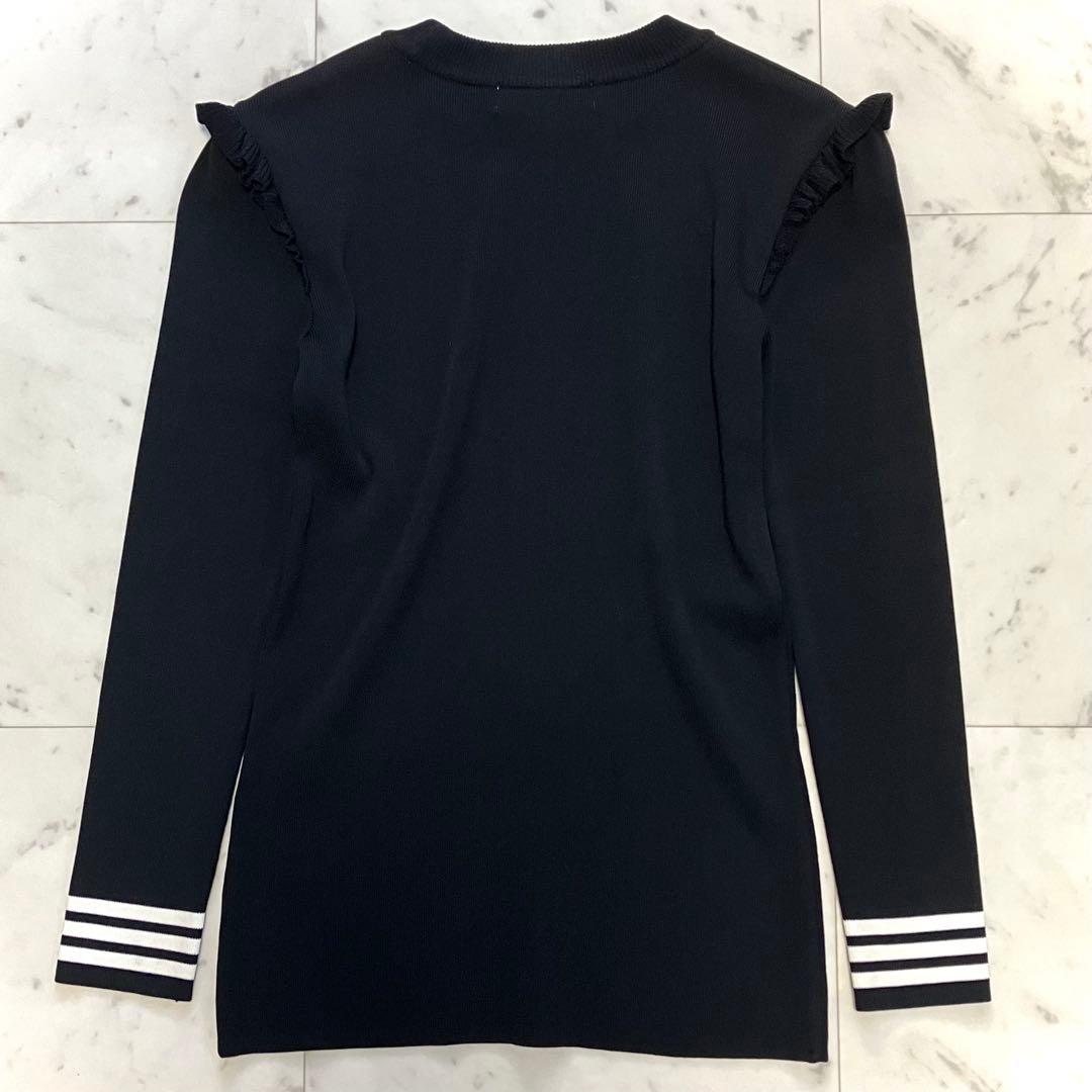 極美品 ボーダーズアットバルコニー ベーシックボーダートップニット フリル 黒