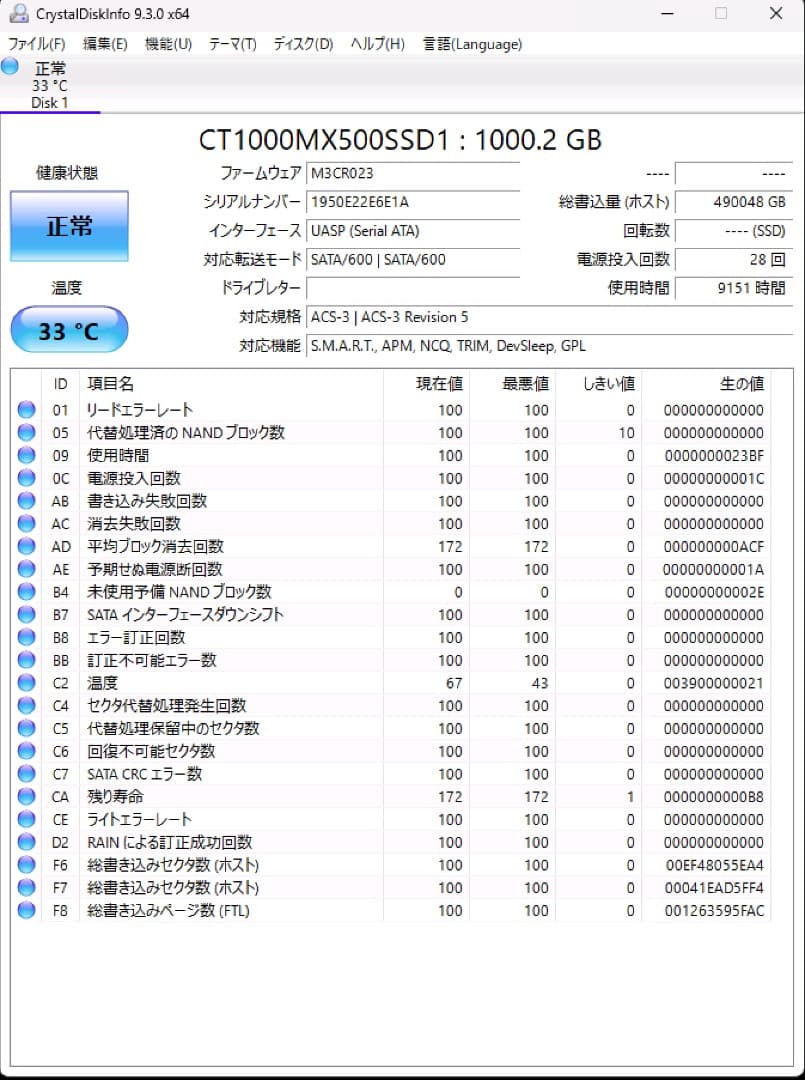 Crucial 2.5インチ 内蔵タイプ SSD 1TB（1000GB）