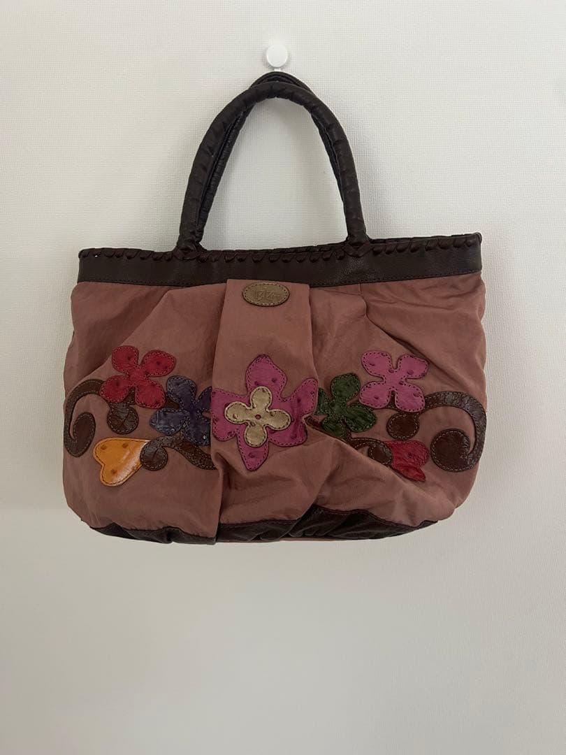 イビザ　ナイロンハンドバッグ　お花パッチワーク　　　IBIZA