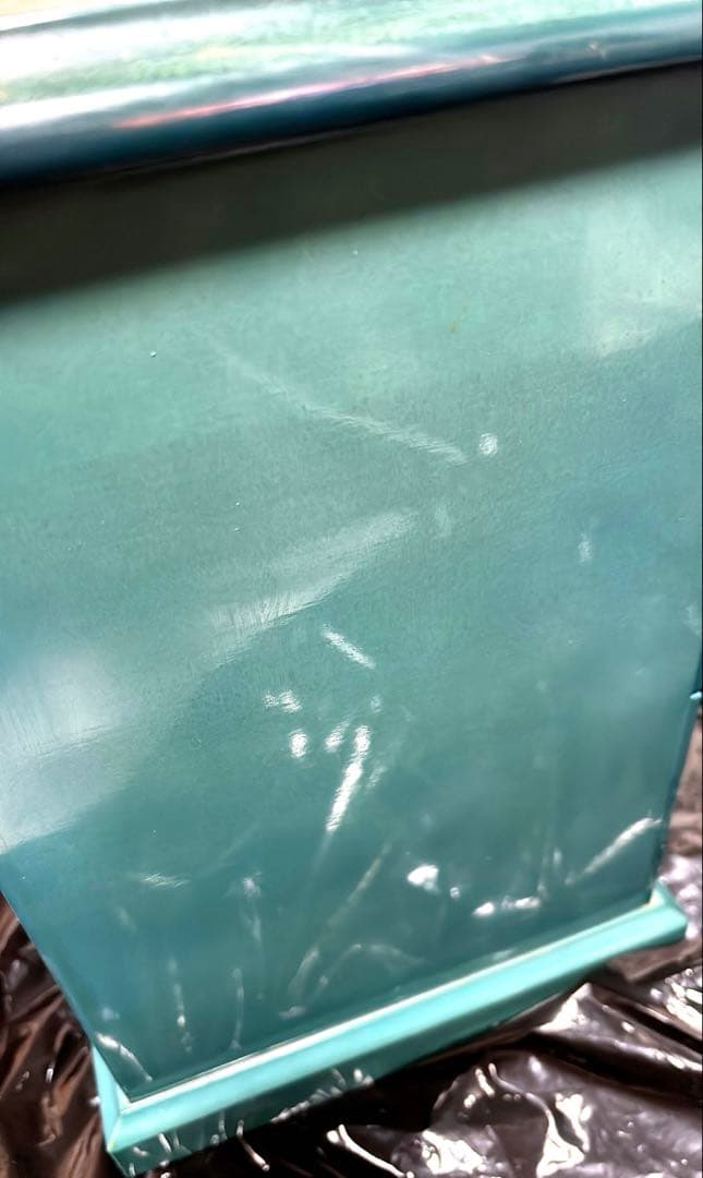 ティール色の花柄象嵌細工小物入れ　アンティーク　イタリア製