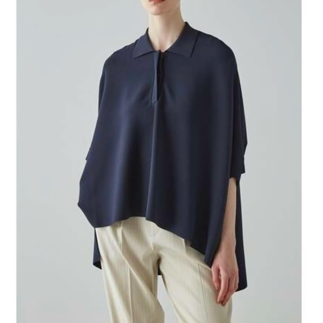 極美品 アドーア ポロニット オーバーサイズニット ダークネイビー ポンチョ