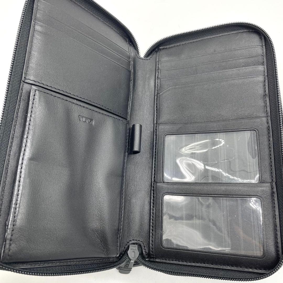 【極美品】トゥミ　トラベルオーガナイザー　ロゴプレート　Wファスナー　レザー　黒