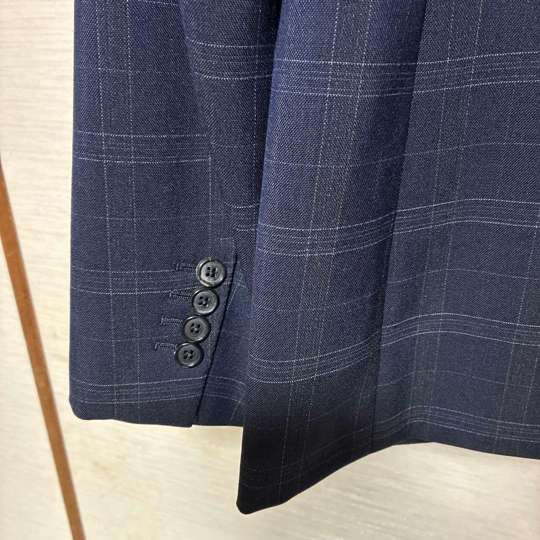 エルメス　ネイビー チェック柄 ビジネスジャケット　サイズ48