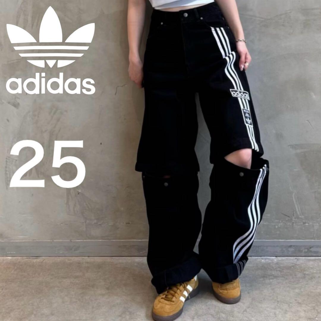 新品25⭐️adidas アディブレイク 2-IN-1 デニムパンツ ブラック×白