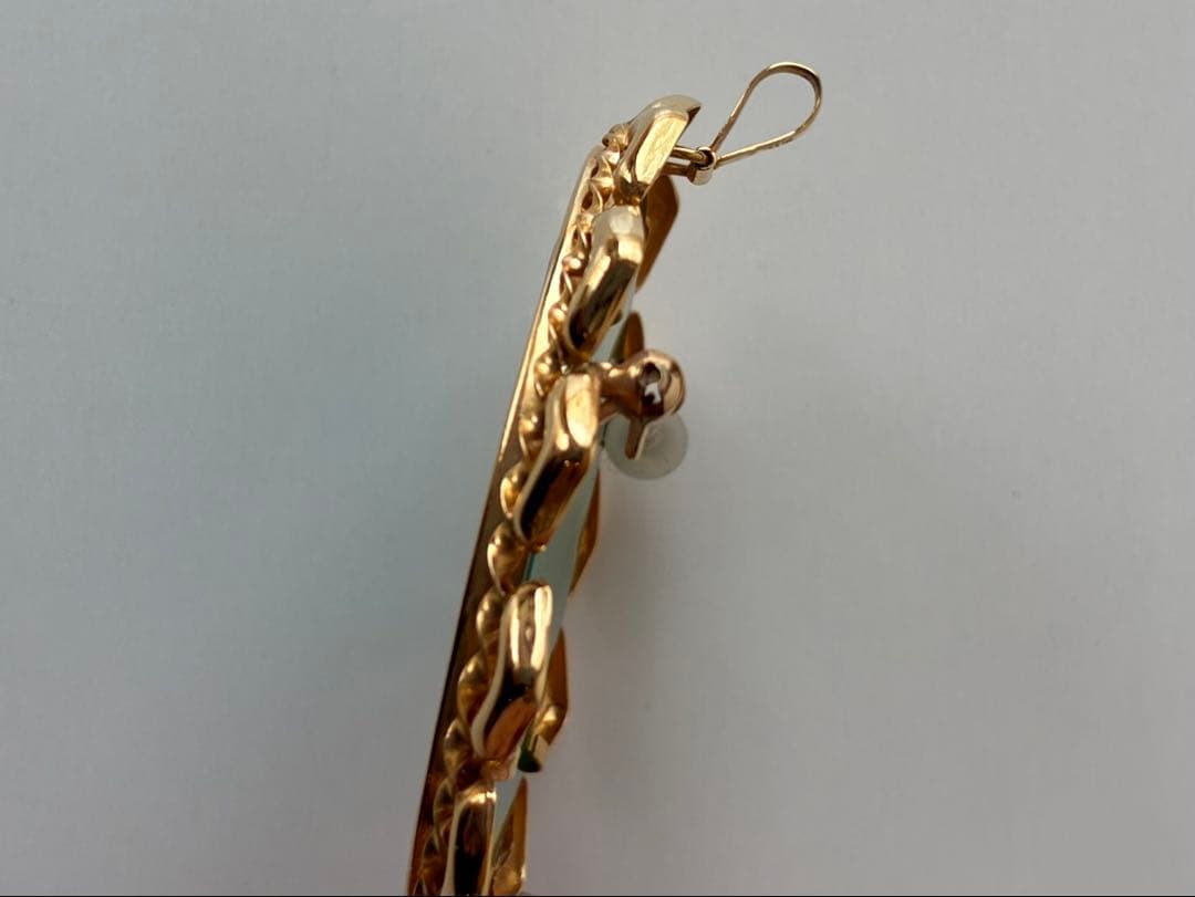 K18グリーンメノウ　カメオブローチペンダント