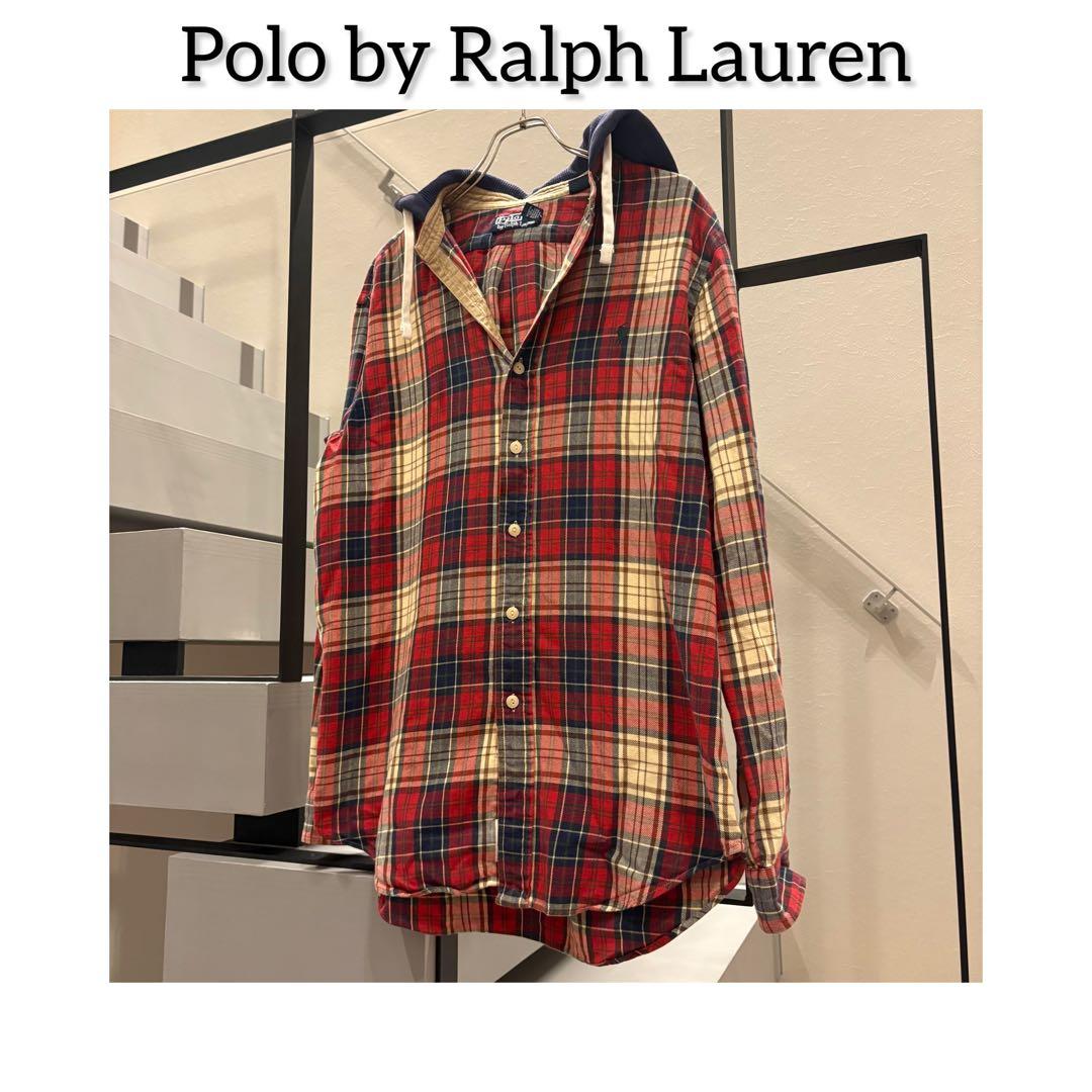 ポロラルフローレン　フード付きネルシャツ　チェック 90s