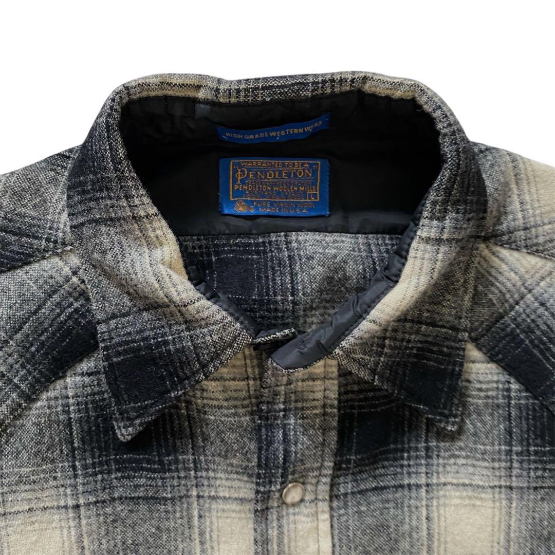 PENDLETON 90s シャドウチェック　オンブレ　白　黒　ペンドルトン　L