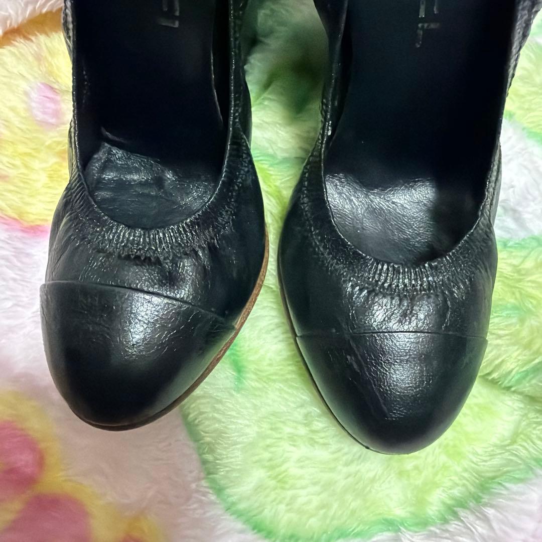 本物)CHANEL シャネル　ブラックレザー ハイヒール・パンプス