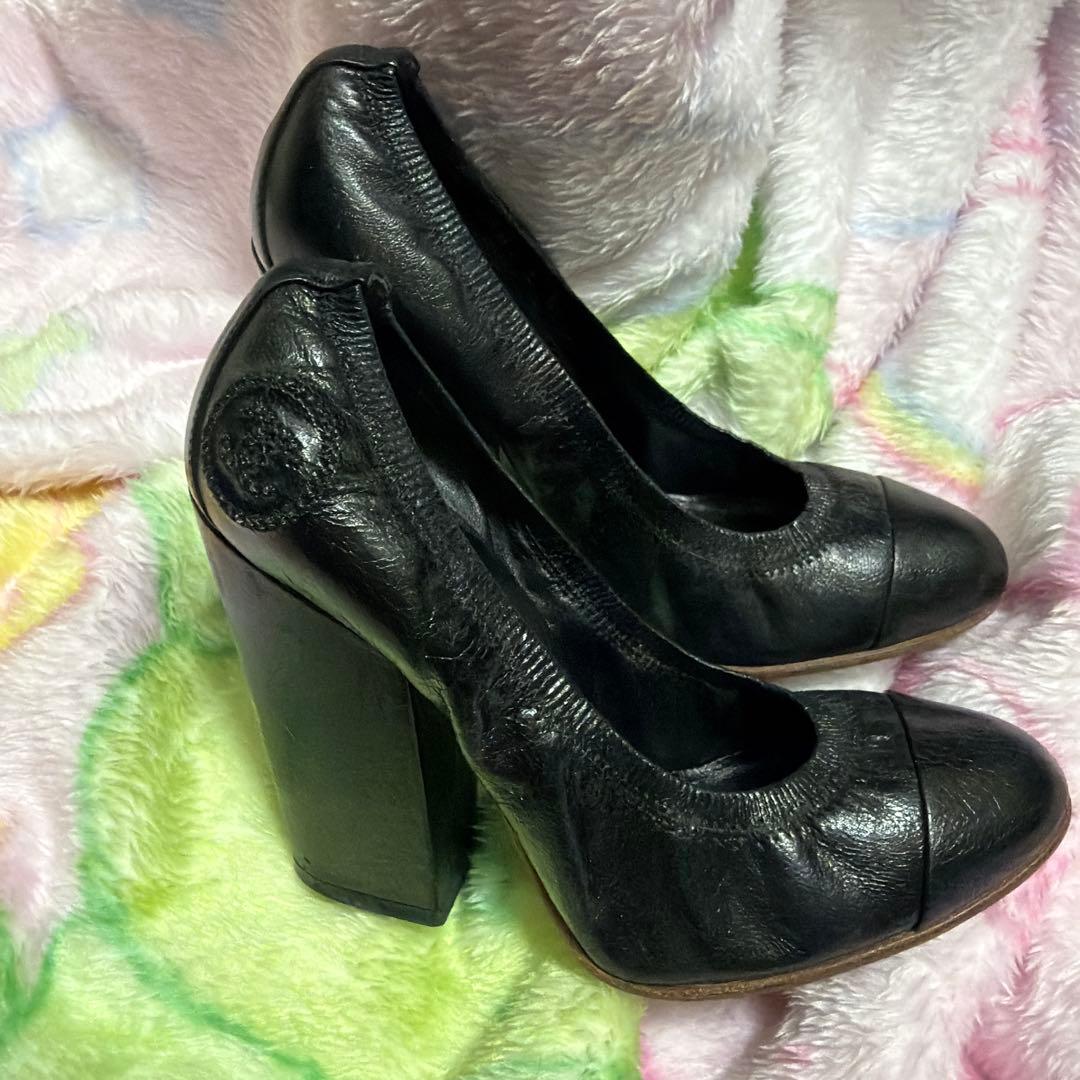 本物)CHANEL シャネル　ブラックレザー ハイヒール・パンプス