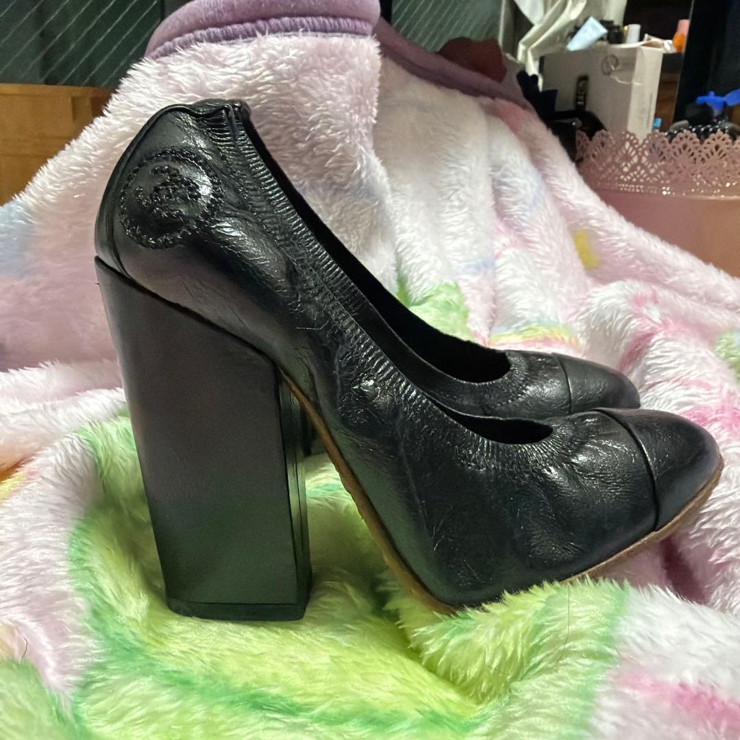本物)CHANEL シャネル　ブラックレザー ハイヒール・パンプス