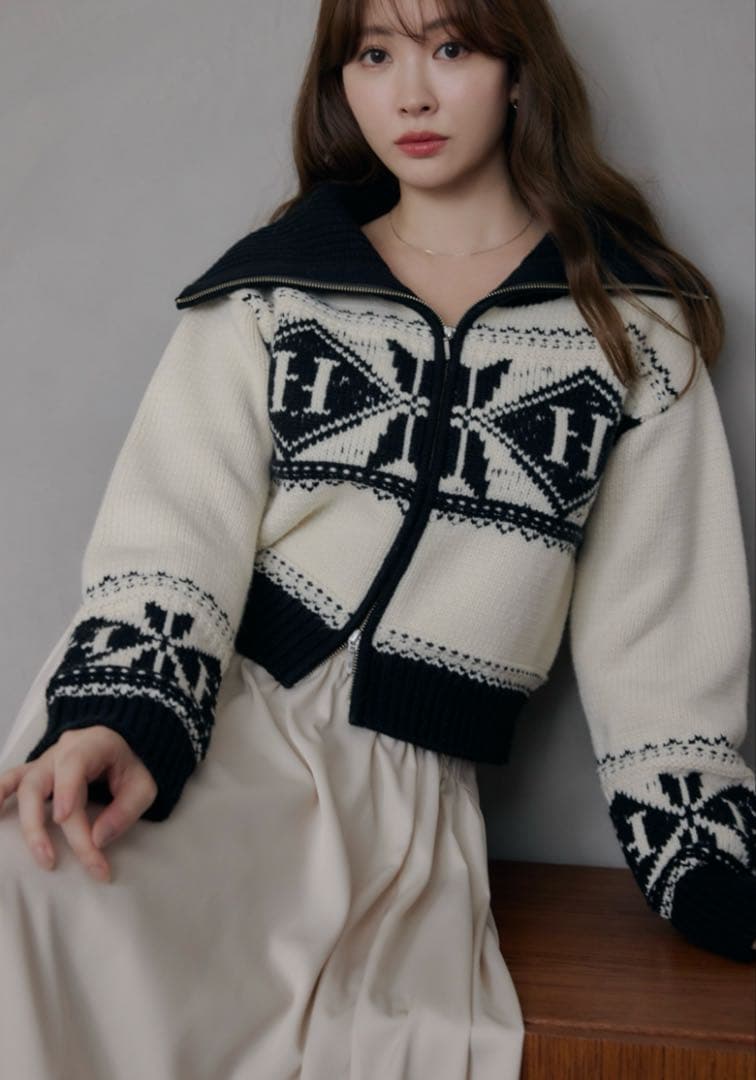 トップス Herlipto H Nordic Knit Zip Jacket