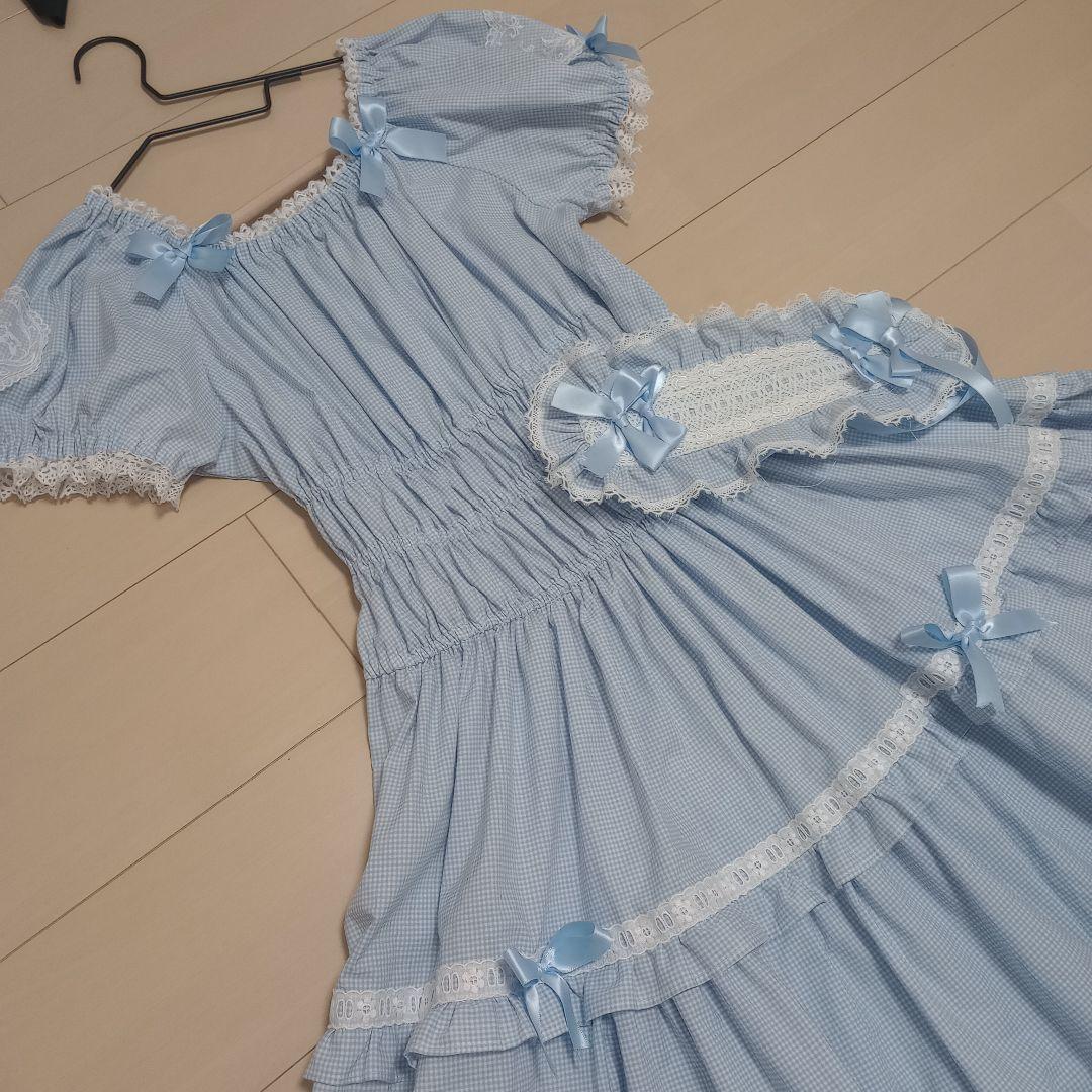 ハンドメイド　ロリィタ　リボンティアードワンピース