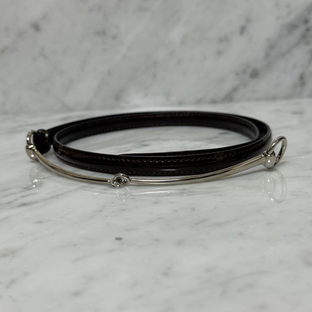 GUCCI グッチ ベルト 細ベルト 本革 レザー ホースビット シルバー 銀