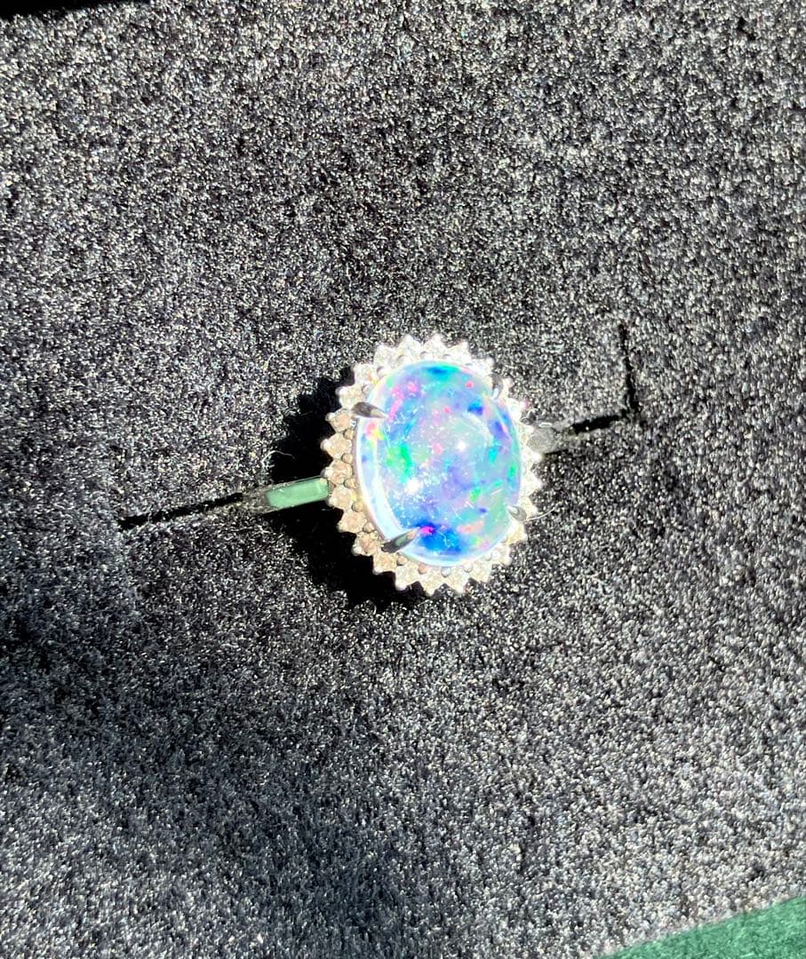 ウォーターオパール　ダイヤモンド　取り巻き　リング　指輪　プラチナ　pt950