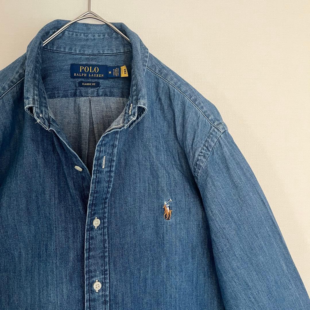 【人気希少現行QR★未使用に近い】ラルフローレンデニムシャンブレーBDシャツ◆M