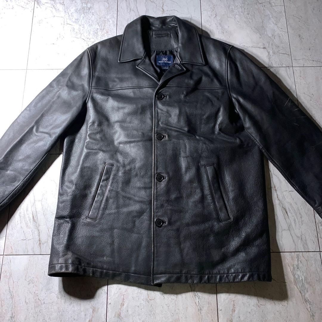 00s Brooks Brothers シボ革 レザー カーコート 黒 L