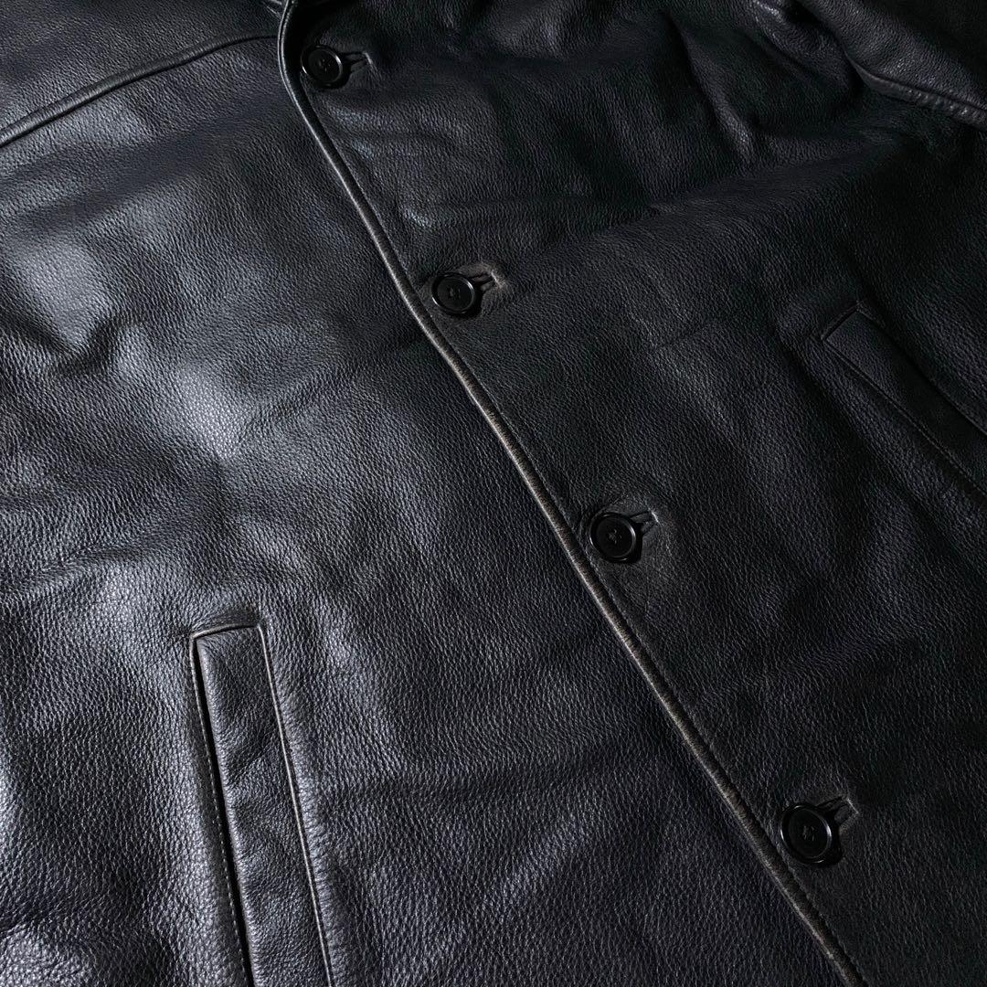 00s Brooks Brothers シボ革 レザー カーコート 黒 L