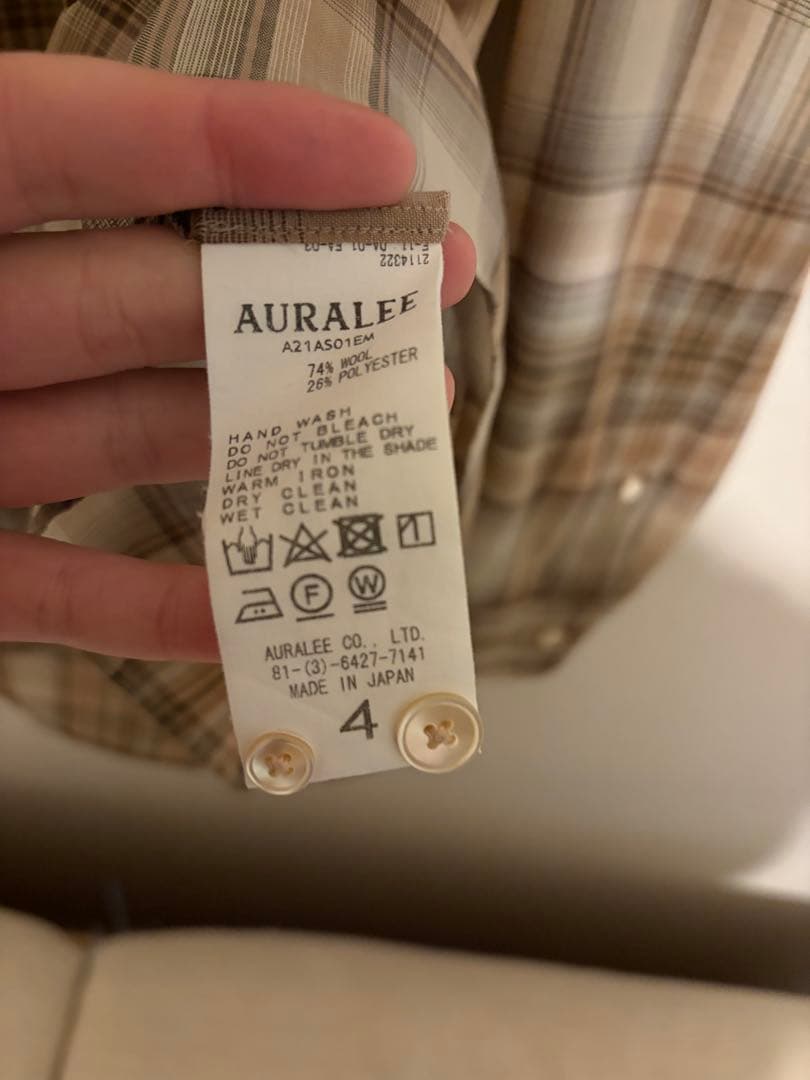 auralee 21aw チェックシャツ ベージュ size 4