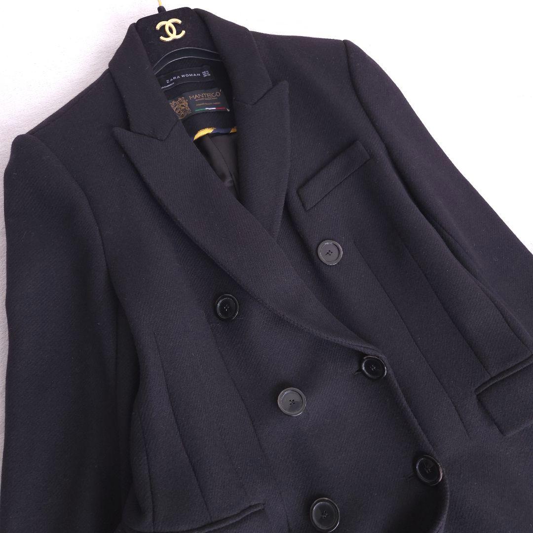 美品 ザラ マンテコ ロングチェスターコート ダブル ウール M ブラック