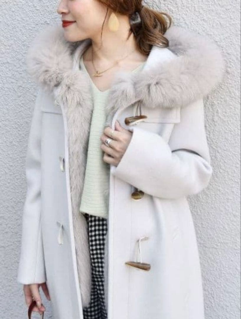 SHIPS ファー付きダッフルコート ホワイト