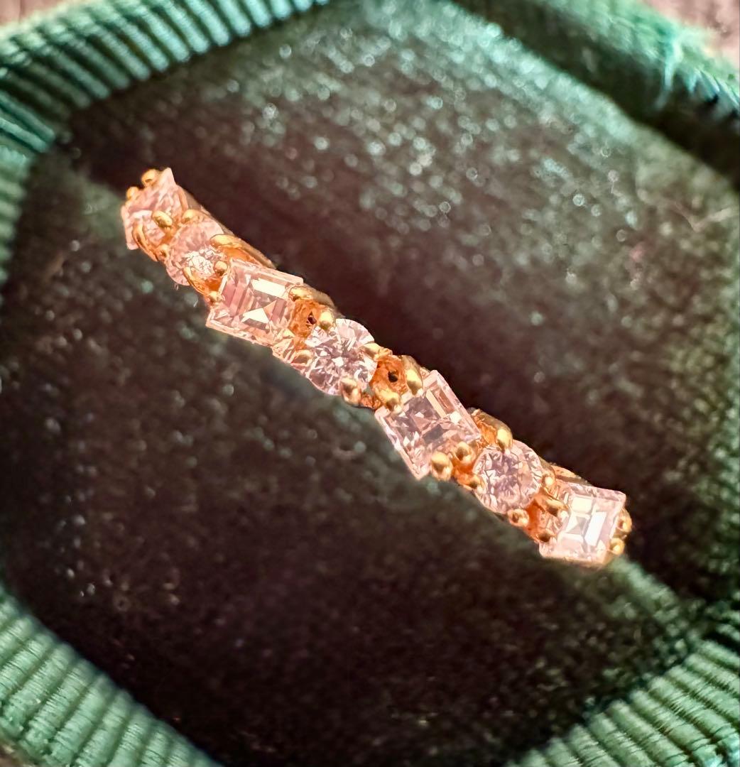 K18YG*17号*プリンセス×ラウンド*ダイヤモンド*ハーフエタニティリング