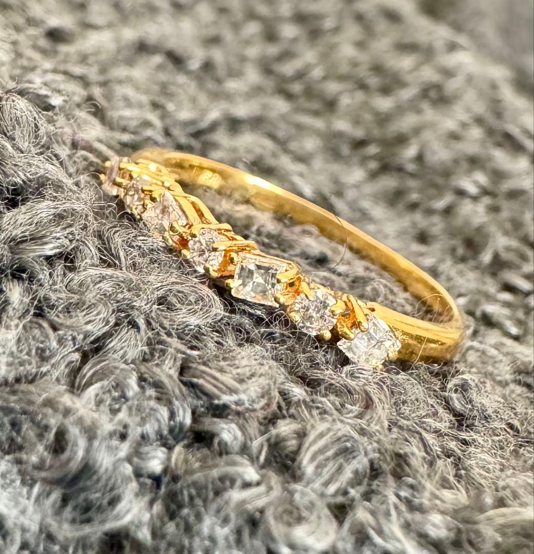 K18YG*17号*プリンセス×ラウンド*ダイヤモンド*ハーフエタニティリング