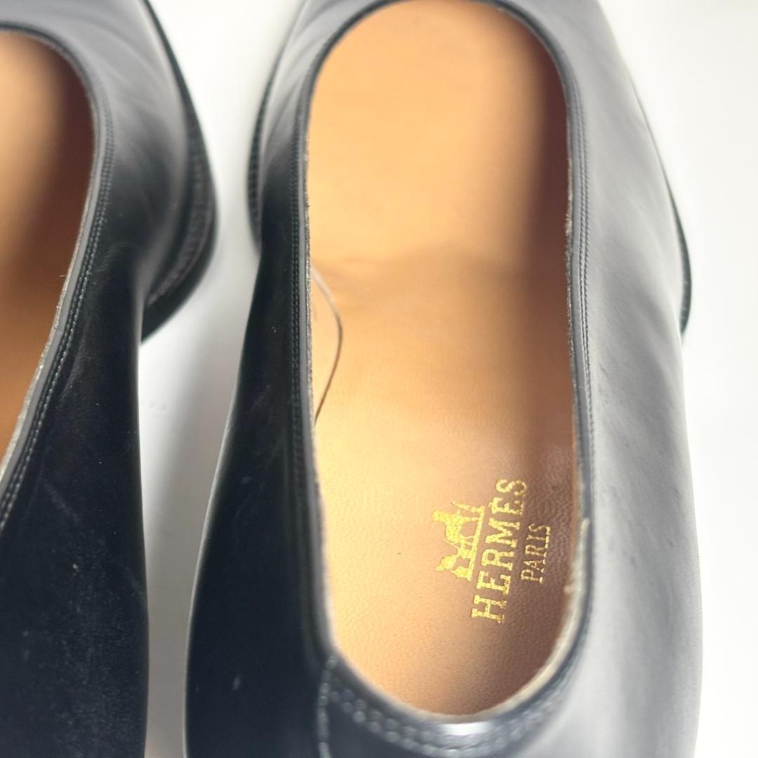 【ランクAB】HERMES パンプス 38.5 約25cm レザー ブラック